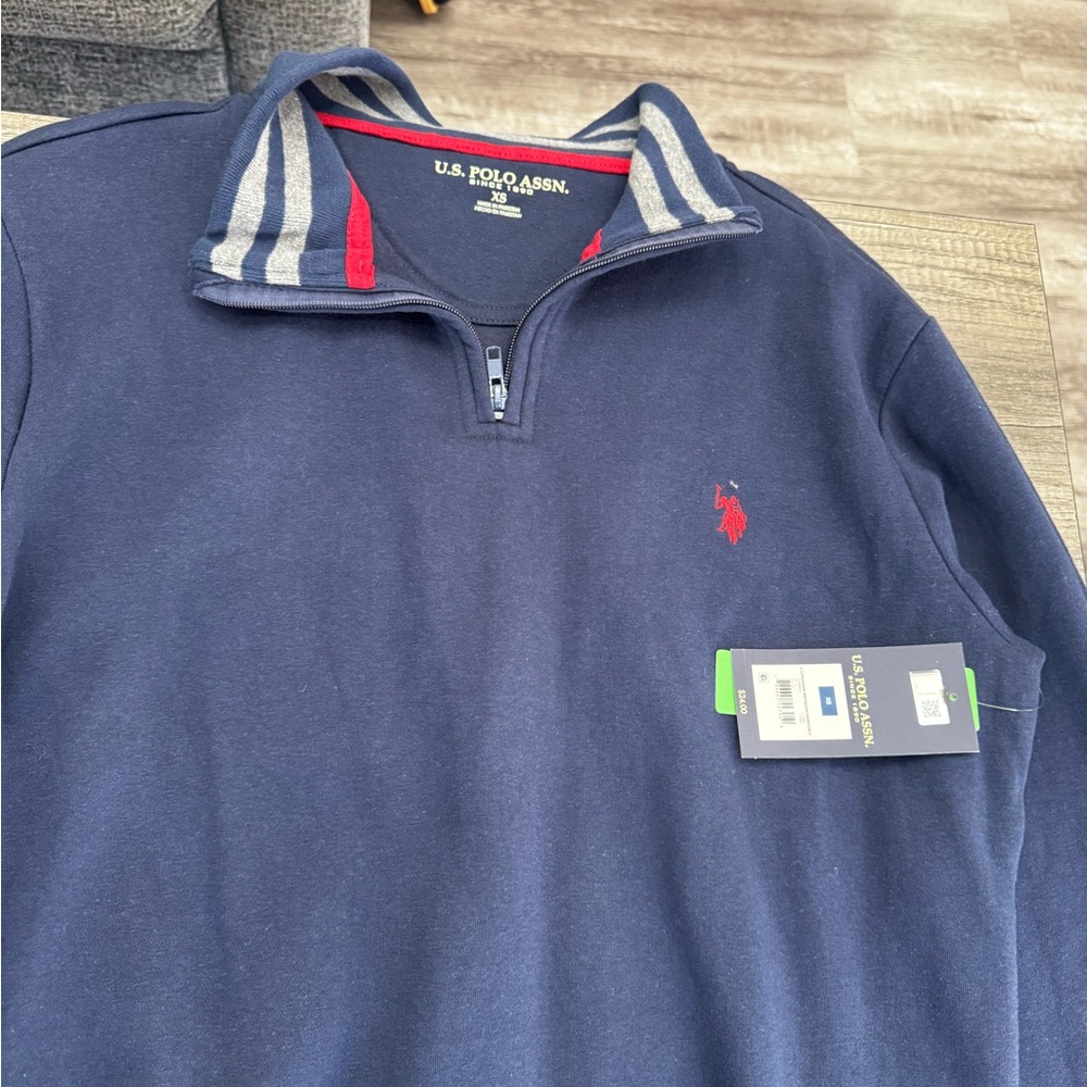 U.S. Polo Assn. Navy Quarter-Zip Pullover with Red Logo